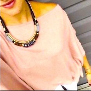 Stella & Dot | Retired Alay Statement Necklace - Leather, Wood, Freshwat…